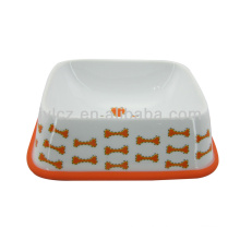 Promotional red ceramic dog bowl with silicone stand